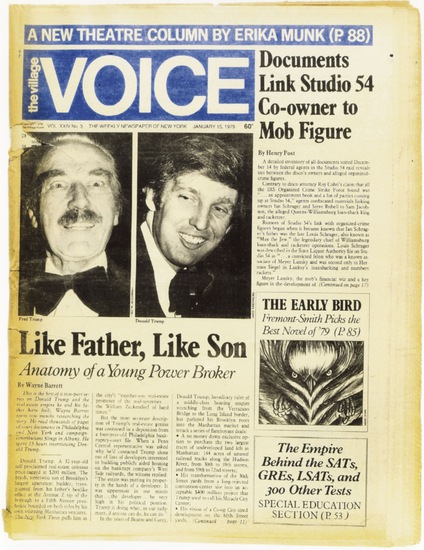 The Village Voice, January 15, 1979. Art director: George Delmerico. Photograph of Fred Trump: Fred W. McDarrah.
