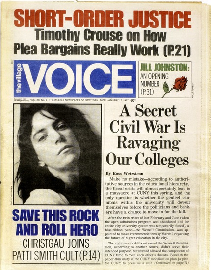 The Village Voice, January 17, 1977. Art director: George Delmerico. Photograph: Robert Mapplethorpe.