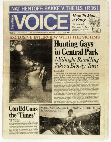 The Village Voice, July 17, 1978. Art director: George Delmerico. Photograph of Central Park: James Hamilton.