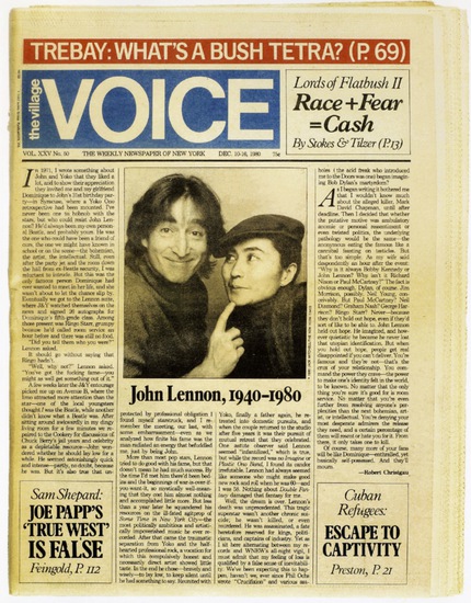 The Village Voice, December 10, 1980. Art director: George Delmerico. Photograph: Jack Mitchell.